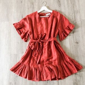 UO Suddenly Spring Red Linen Dress, Size M